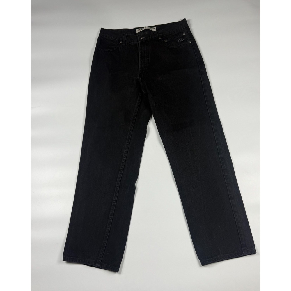 Harley Davidson Motorcycle Jeans Men 34X31 Black Denim Y2K Mid-Rise Straight Leg